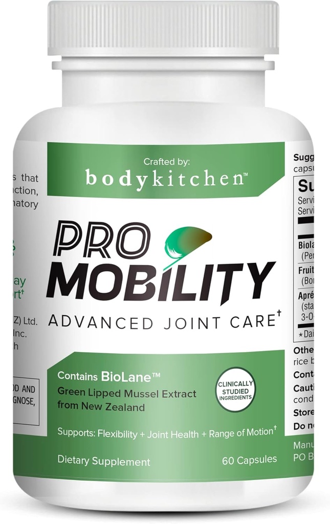 Body Kitchen ProMobility Joint & Muscle Support – 1050 mg Extrait de moules à coupe verte, FruiteX-B® & Boswellia pour la mobilité et le confort (60 capsules)