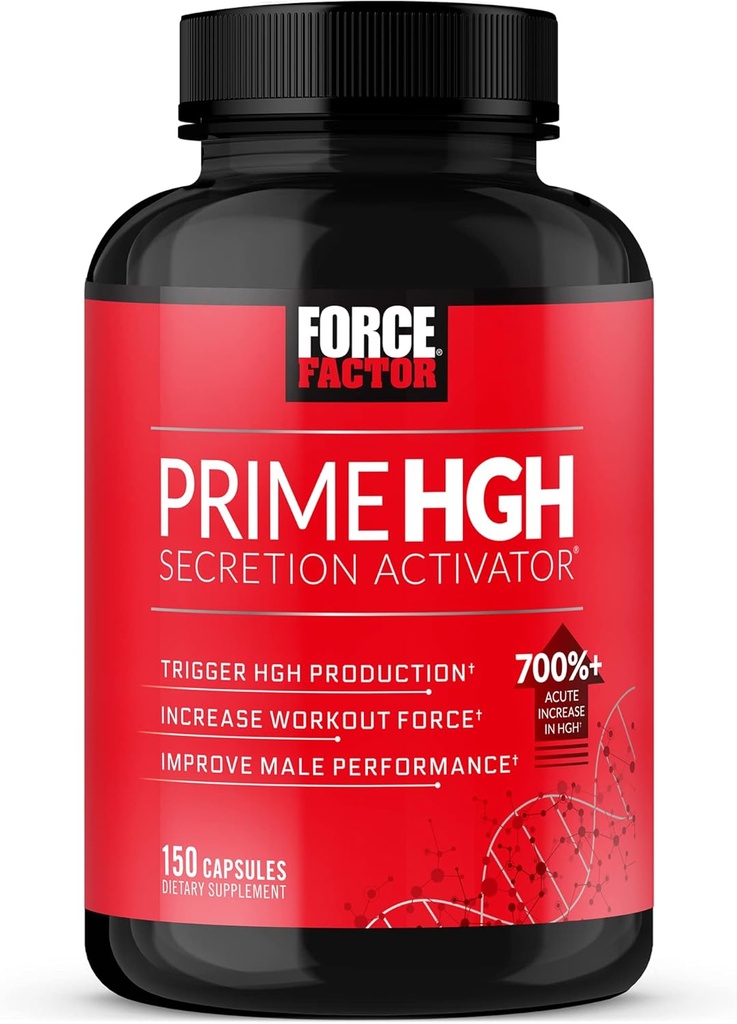 FORCE FACTOR Prime HGH Secretion Activator Supplément pour hommes avec L-Arginine et L-Glutamine pour déclencher la production de HGH, stimuler la force d'entraînement, et améliorer la performance athlétique, 150 capsules
