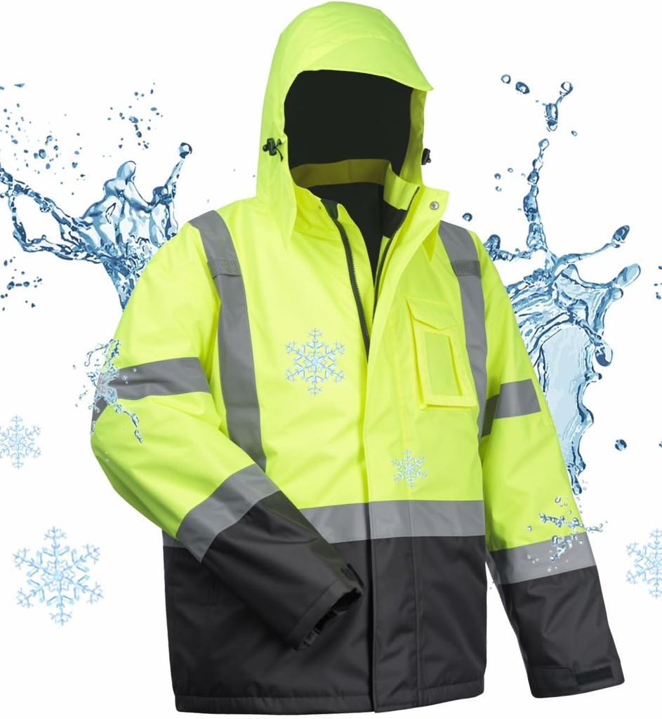 Vestes de sécurité 100% imperméables pour hommes, Vestes de travail réfléchissantes Hi Vis, manteau de pluie de construction pour temps froid
