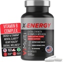 Complexe X-Energy Extra Strength B avec caféine et vitamine B12 – Soutien énergétique avec B1, B2, B3 Niacine, B6, Acide folique, Biotine, B5, Taurine, Ginseng, Rhodiola, Maca, Acai et Spiruline – 60 Capsules