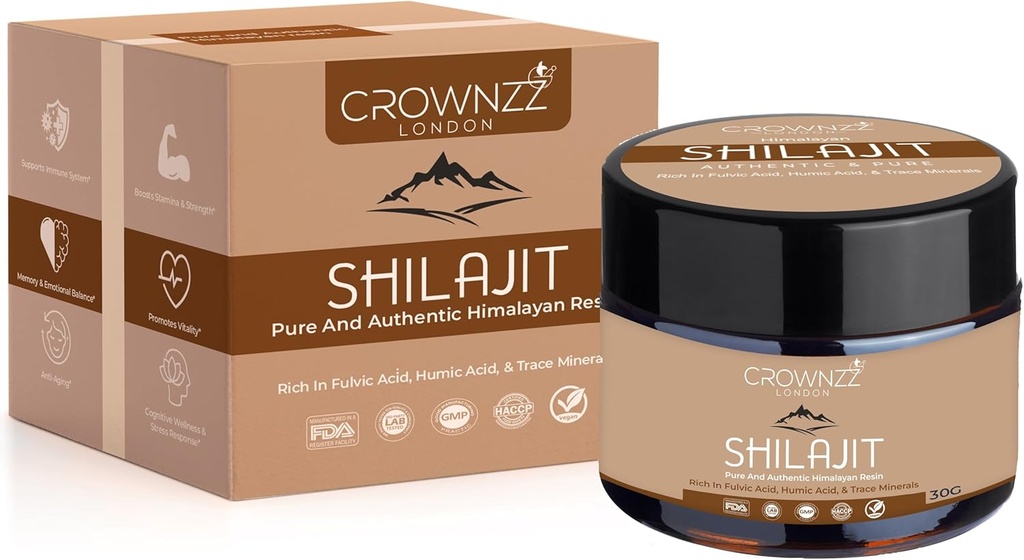 Pure Shilajit - Résine de l'Himalayan Shilajit de grade or biologique pour les hommes et les femmes - Shilajit haute résistance riche en acide fulvic, humique et 85+ Minéraux-Lab testés et certifiés 30G Shilajit soutient l'endurance