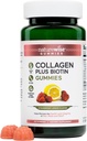 Gummées de collagène NatureWise - Gummées de collagène hydrolysée - Peptides de type 1 et 3 pour femmes + biotine, vitamine C, E et zinc pour la peau des cheveux et les ongles support - 60 Compte[1-Mois]