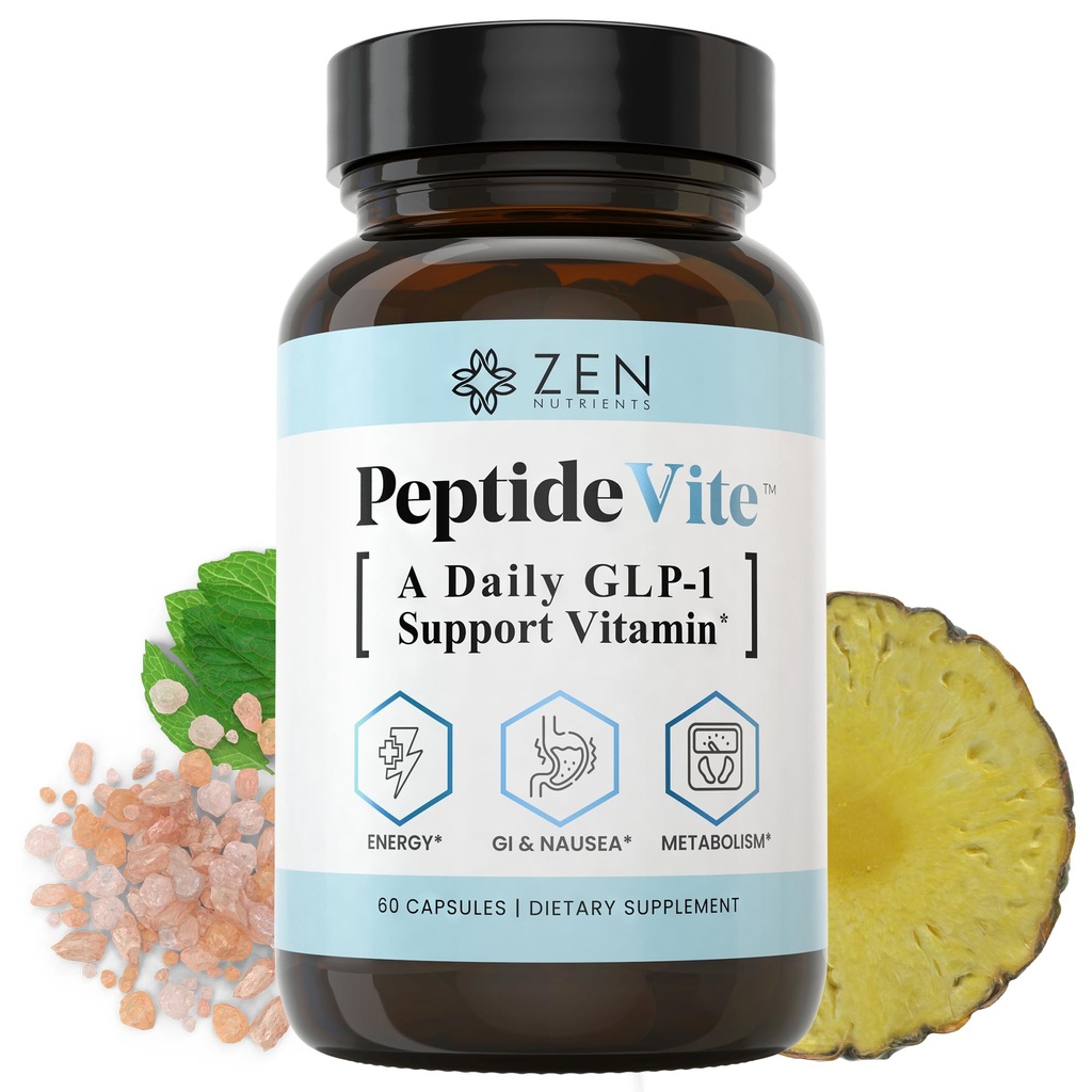 Zen Nutrients PeptideVite GLP-1 Support Vitamine pour la santé des Gut avec Probiotiques, Bromelain, Picolinate de chrome et Ginger organique (60 Capsules)