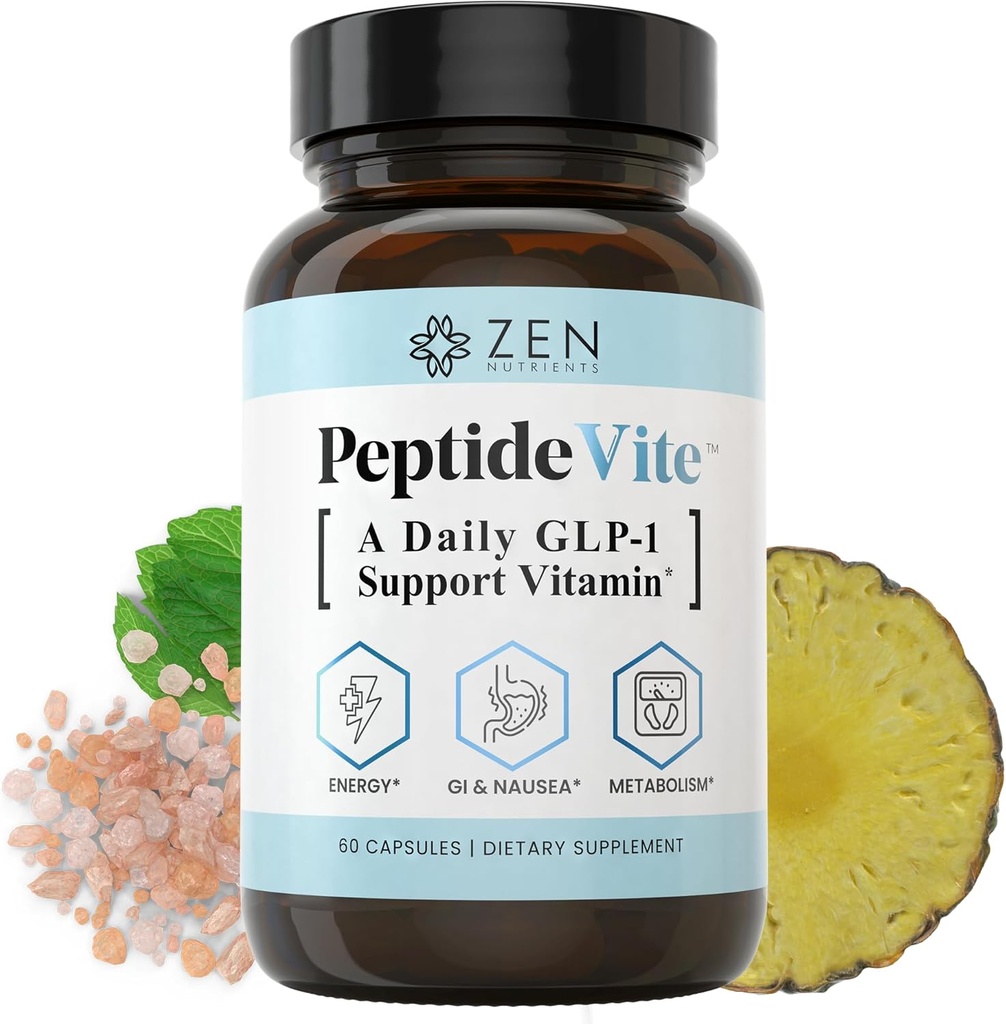Zen Nutrients PeptideVite GLP-1 Support Vitamine pour la santé des Gut avec Probiotiques, Bromelain, Picolinate de chrome et Ginger organique (60 Capsules)