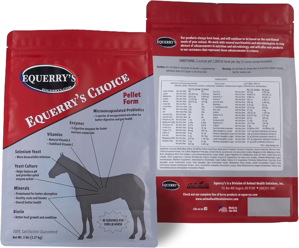 Solutions de santé animale - Pellet de choix d'Equerry, aide digestive aux vitamines et minéraux pour tout cheval (5 livres)