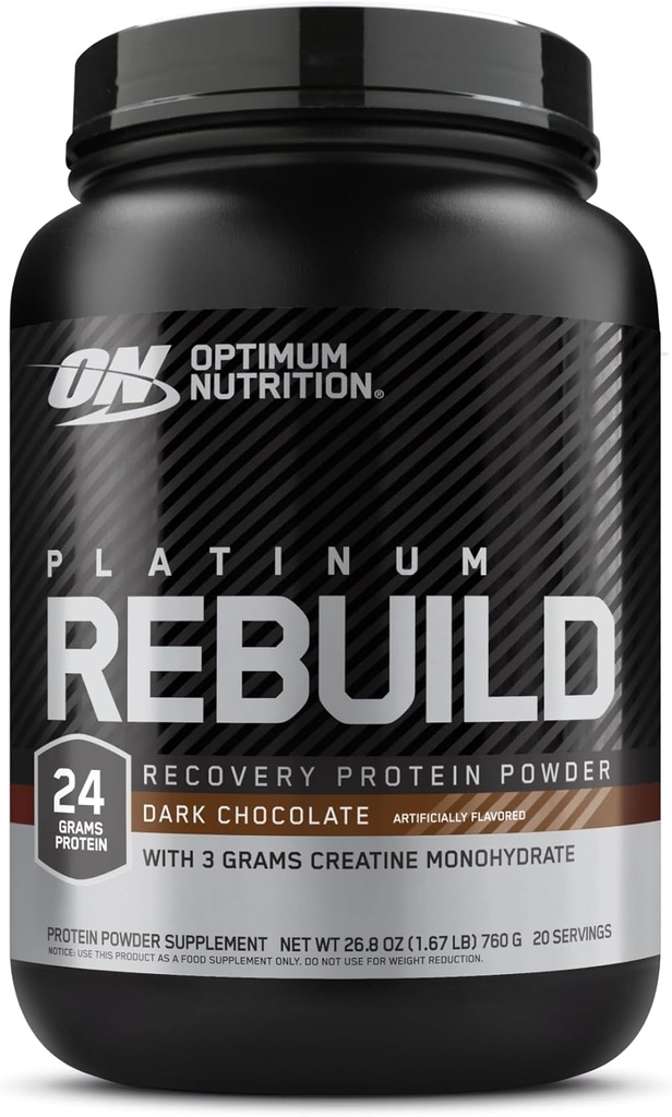 Optimum Nutrition Platinum Reconstruire, Premium Platinum Blend poudre protéique avec la créatine monohydratée, chocolat noir, 20 portions