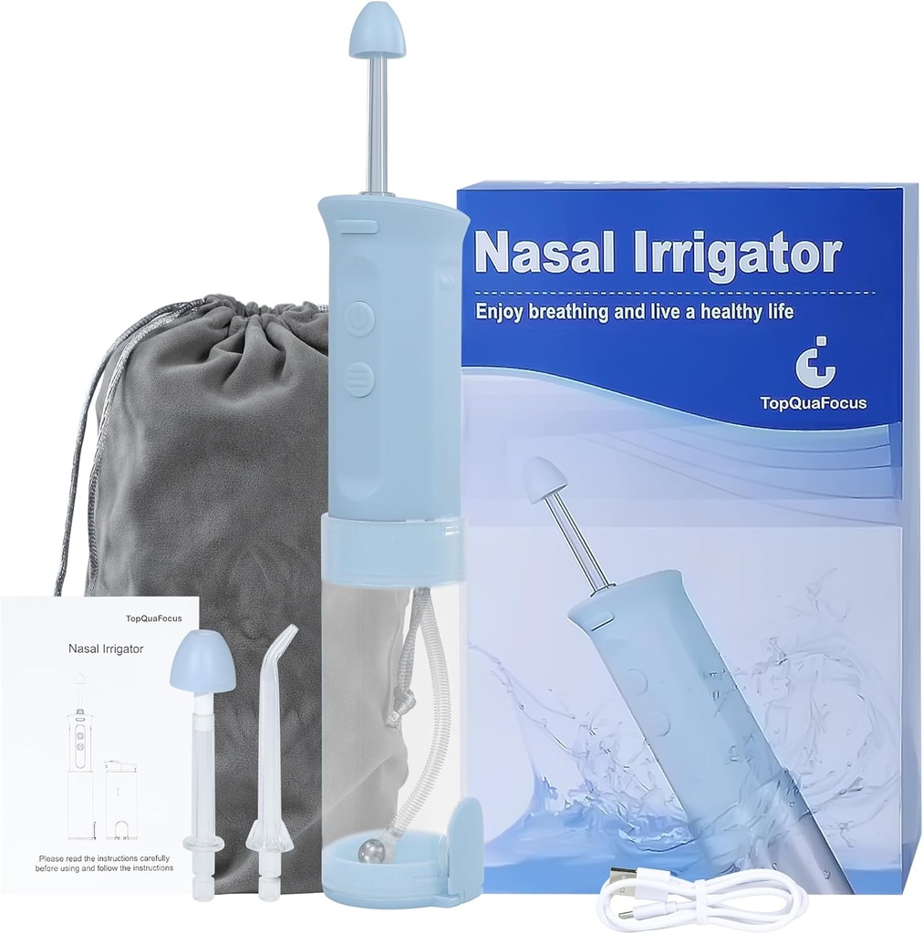HautQuaFocus Irrigation nasale Système de Rinse Sinus Irrigateur nasal avec réservoir d'eau télescopique Neti Pot Combinaison de mousse à eau polyvalente Nez de lavage 3 Buses 3 Modes Nez de nettoyage pour adulte et enfant