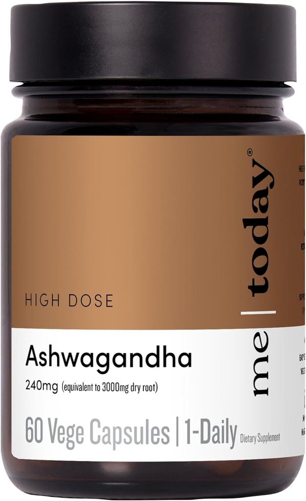 me aujourd'hui Ashwagandha Supplement Capsules 3000 mg - Supplément Adaptogène haute résistance pour le soulagement du stress, la clarté mentale et la concentration – Vegan, formule de bien-être quotidien naturel, 60 portions.