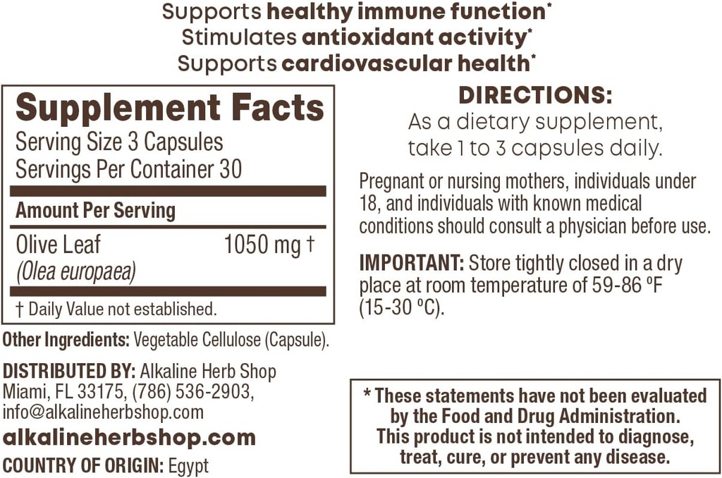 Alkaline Herb Shop Olive Leaf Supplément 90 Capsules