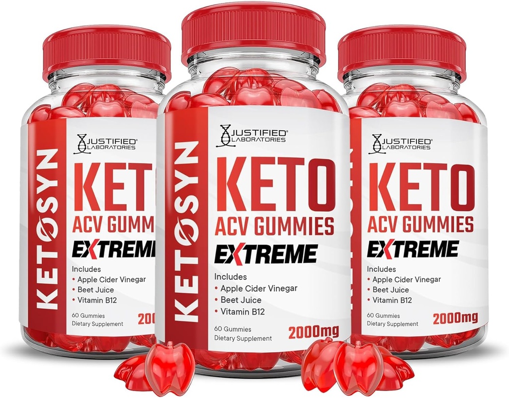 Laboratoires justifiés (3 Pack Ketosyn Keto ACV Gummies Extreme 2000MG Ketosyn Keto Gummies vinaigre de cidre de pomme préparé avec du jus de betterave de grenade en poudre B12 Vegan Non OGM 180 Gummys