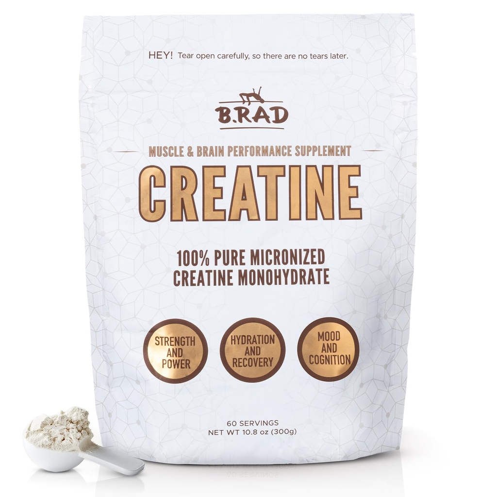 B.rad 100% poudre monohydratée de créatine micronisée pure naturelle, sans additifs, stimule la force musculaire, la récupération et la performance