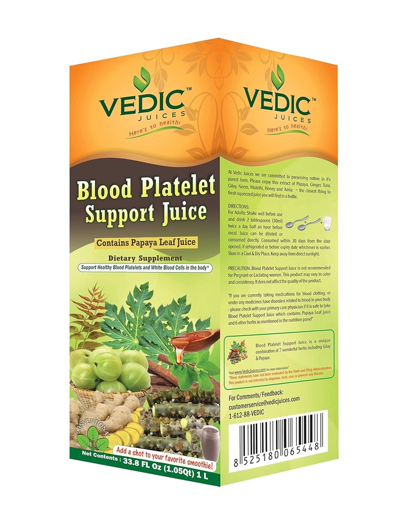 Jus védique Papaya Leaf + Flavor Papaya - Jus de plaquettes sanguines - Soutient la santé immunitaire et enzymatique digestive - 33,8 oz, idéal pour une utilisation quotidienne