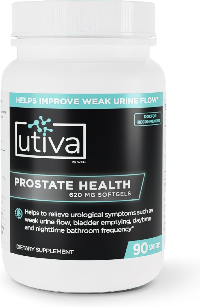 Utiva Prostate Health Supplement for Men - Formule naturelle pour la fonction de la prostate et le flux d'urine - Beta-Sitostérol et Saw Palmetto Prostate Supplement - Fabriqué au Canada, 90 Softgels
