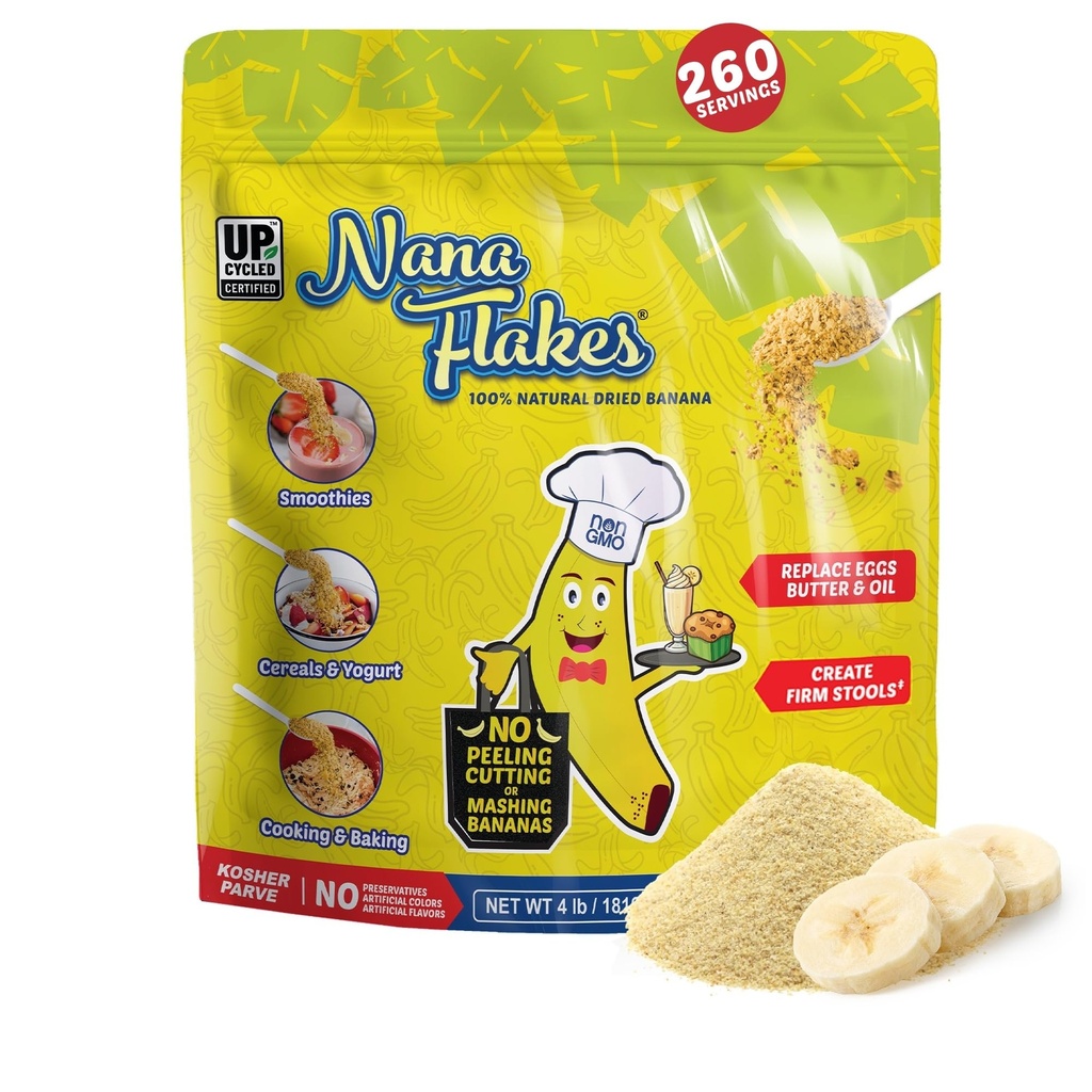 Nana Flakes 100% pur Banana Flakes poudre alimentaire 4 lbs - Grande source de potassium et fibre, pour la santé digestive et la diarrhée occasionnelle, épaississement des repas - naturel et apaisant (4 lbs sac)