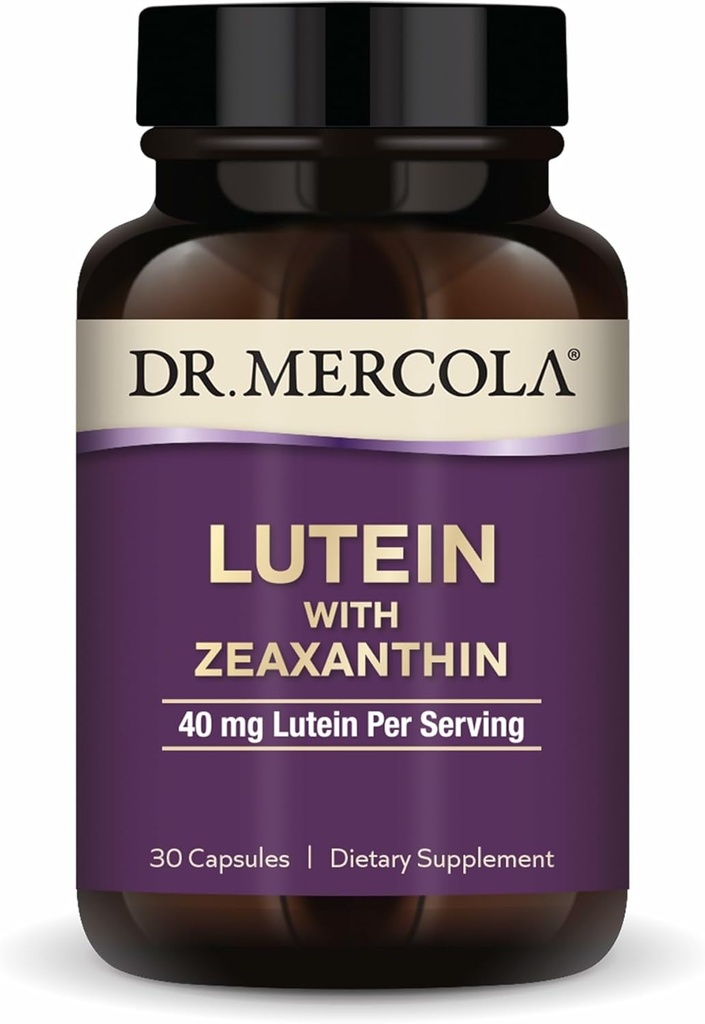 Dr Mercola Lutein avec Zeaxanthin, 30 portions (30 gélules), 40 mg de lutéine par portion, supplément alimentaire, soutient la santé de la vision et la fonction cognitive, non-OGM