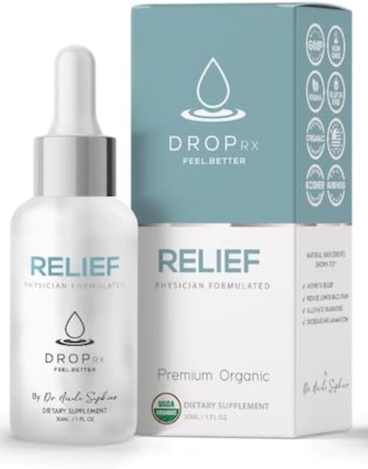 DropRx Relief by Dr Nicole Saphier – Devils Claw & Organic Ginger Root Extract, soutient la santé et le bien-être digestif , biologique, non OGM, végétalien, sans gluten et sans casher, fabriqué aux États-Unis (2 Fl Oz)