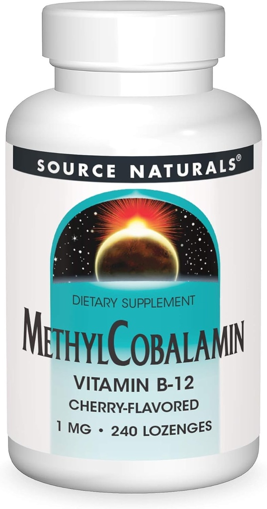 Source Naturelles MéthylCobalamine Vitmain B-12 aromatisé aux cerises, 1 mg - 240 Lozenges