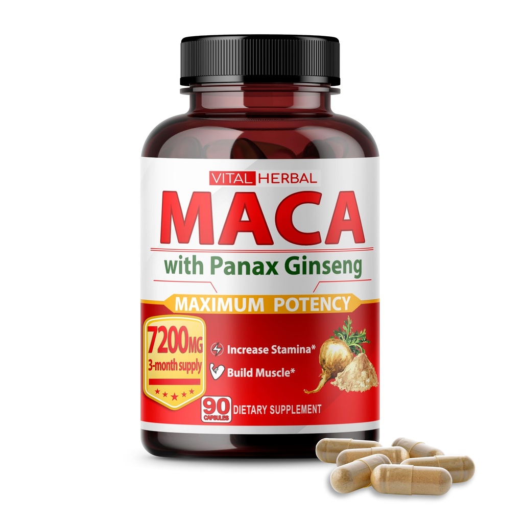 Complexe de racines de la maca à base de plantes vitales avec Ashwagandha, Tongkat Ali, Tribulus, Horny Goat Weed & Panax Ginseng – support à base de plantes pour l'énergie et la performance – approvisionnement 90 jours
