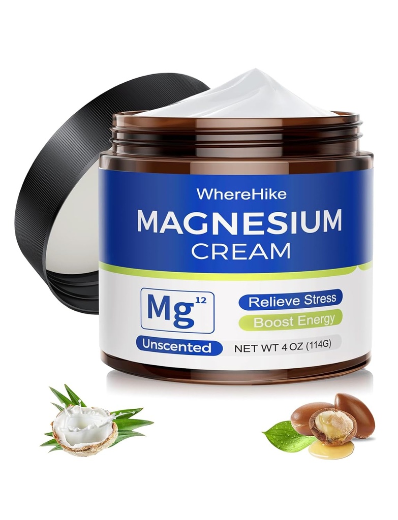 Crème naturelle de magnésium topique pour le sommeil, Lotion de magnésium nocturne pour la douleur et les crampes des jambes, Détente musculaire,Calme, Hydratation profonde pour les soins de la peau-Inscented