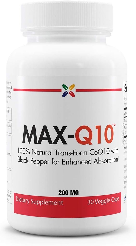 Stop Aging Now MAX-Q10 CoEnzyme Formulated with Kaneka Q10 and Enhanced BioPerine Black Pepper Extract for High Absorption, Heart Health, Energy Production 200 mg Capsules