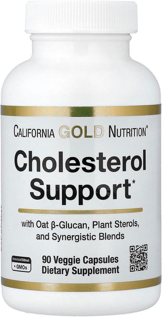 California Gold Nutrition Cholestérol Support avec concentré d'avoine ß-Glucan, stérols végétaux, mélange Veggie & Digestive, 90 capsules Veggie