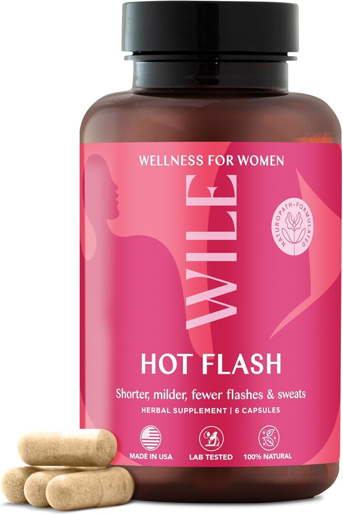 Suppléments de ménopause et de périménopause WILE pour les femmes - Flashs chauds et Sweat Relief de nuit avec la racine Kudzu - Préménopause support pour le stress, Flash chaud, Hormone Balance et sommeil reposant, 30 portions