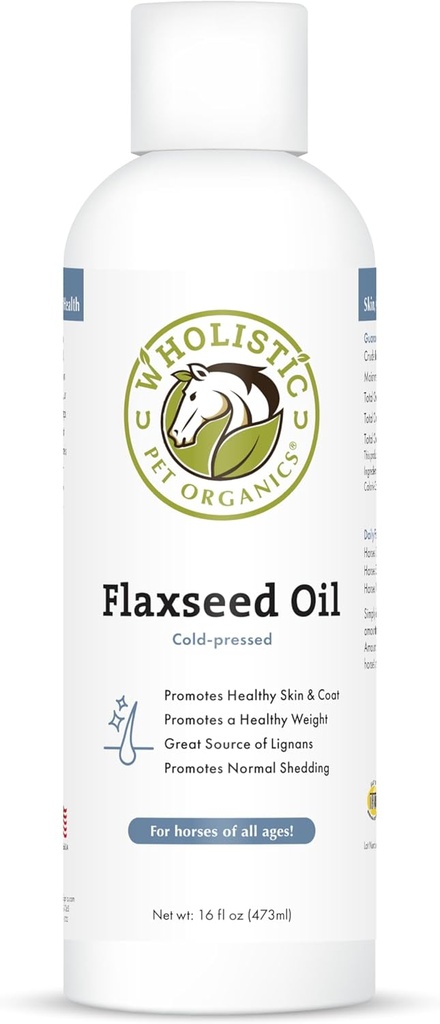 Wholistic Pet Organics Flaxseed Oil: Organic Flaxseed Oil for Horses -Flax Oil Horse Supplement with Antioxidant Rich Rosemary and Omega 3, 6 Fatty Acids for Cardio, Immune, Skin and Coat Health-16 Oz