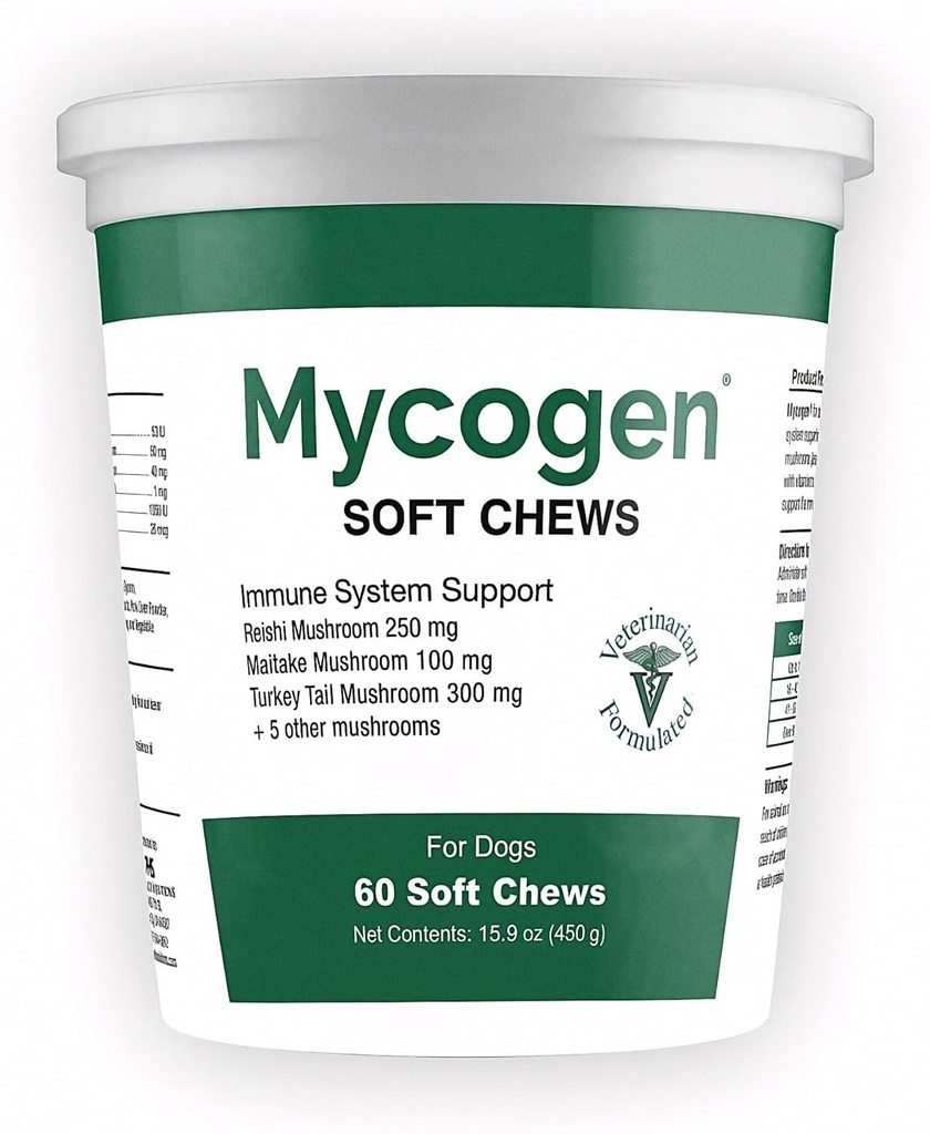 Mycogen pour chiens - Vitamines avec 8 types de champignons - Système immunitaire de soutien - 60 Chews doux