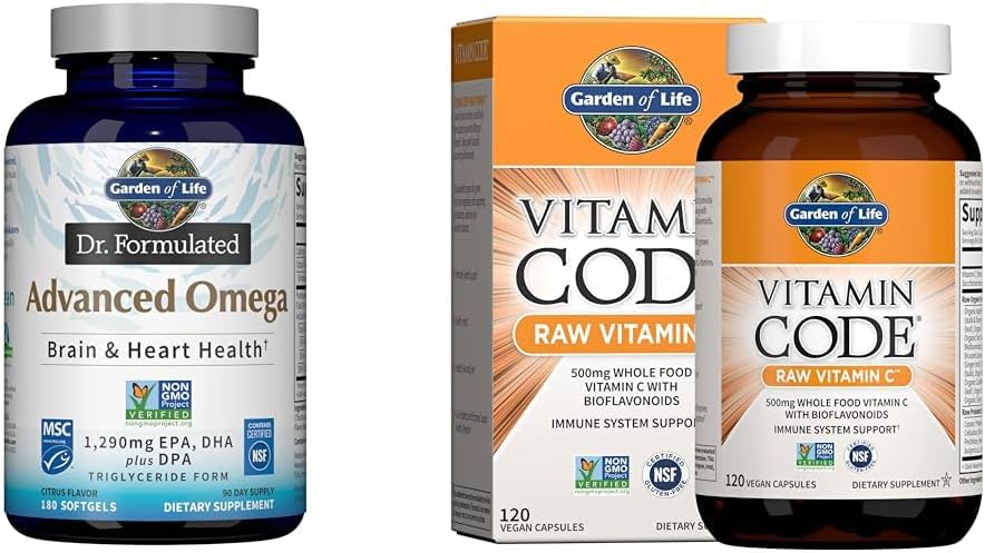Jardin de la vie Dr. Formulé avancé Omega Fish Oil & Raw Vitamine Code Vitamine C, 120 capsules de légumes