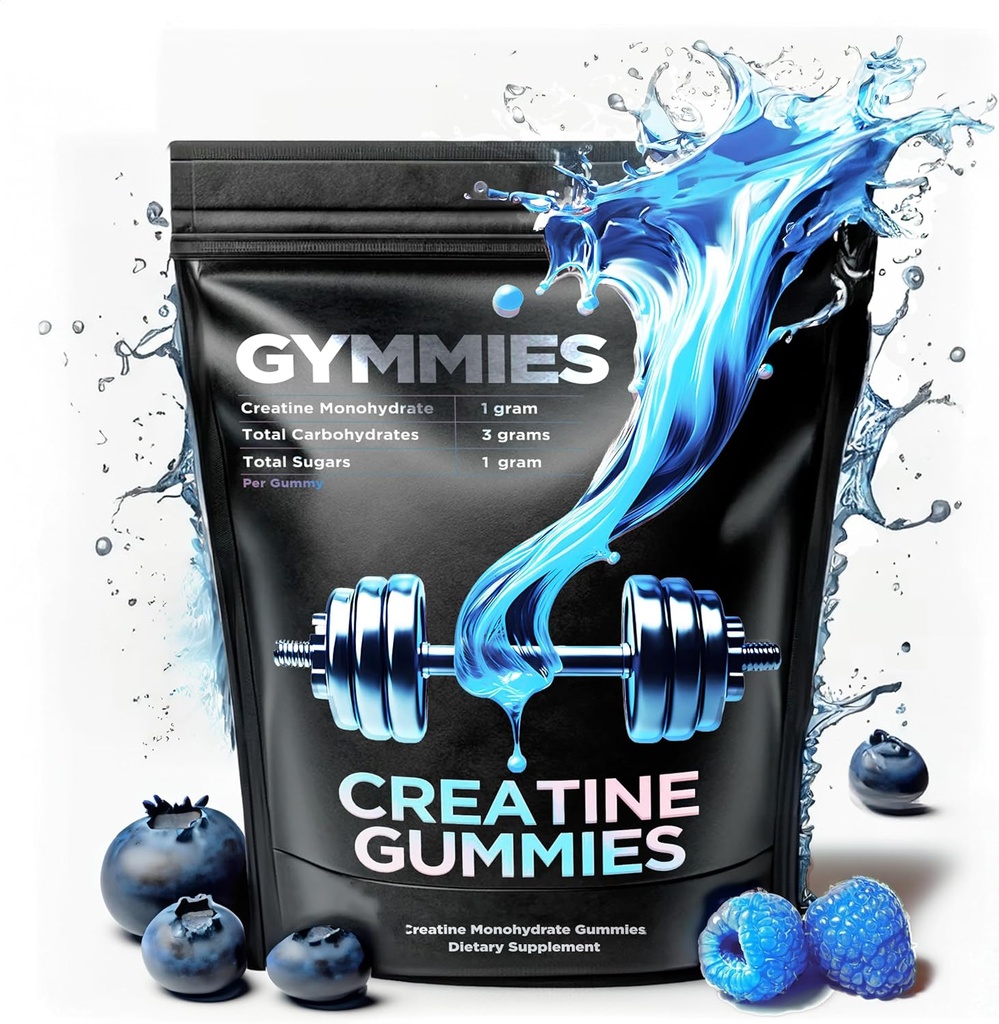 Gommies monohydratées de créatine - Croissance musculaire, performance, endurance - 5 grammes de créatine par portion - Vegan, non-OGM, sans gluten, fabriqués aux États-Unis - 90ct (90 comte, framboise bleue aigre)