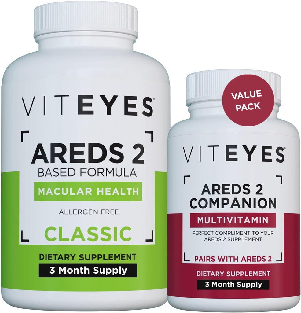 Viteyes AREDS 2 Capsules et Viteyes Multivitamine AREDS 2 Companion, Vitamines oculaires à dose quotidienne unique, approvisionnement de 3 mois
