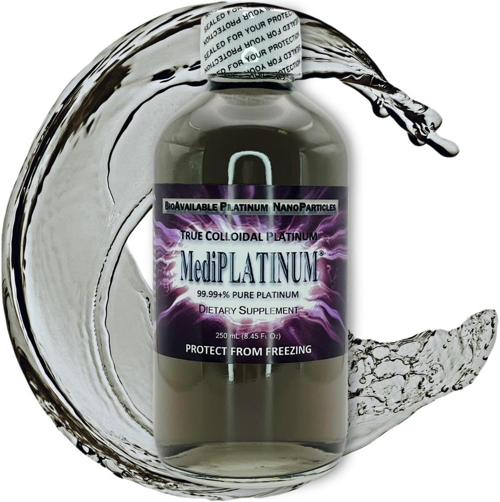 MediPLATINUM Gut Booster True Colloïdal Platinum PtNP Supplément nutritionnel - 250 mL (8,45 Fl Oz) en bouteille en verre transparent