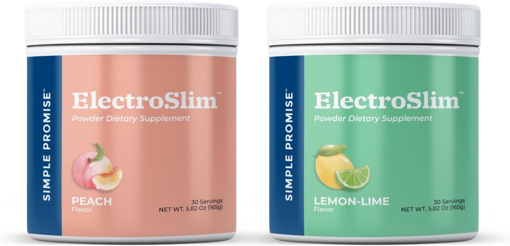 Simple Promise ElectroSlim Bundle Saveur - Citron Lime et Peach - Support d'hydratation en poudre d'électrolytes sans sucre avec électrolytes essentiels - Pas de formule de sucre pour équilibre énergétique quotidien