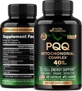 PQQ 40 mg - PQQ with CoQ10 Supplement - Mitochondria Biogenesis & Cellular Energy Production - with Magnesium, Vitamins C, E & B2 - Pure & Highly Bioavailable | Lab Tested - Made in USA - 60 Capsules