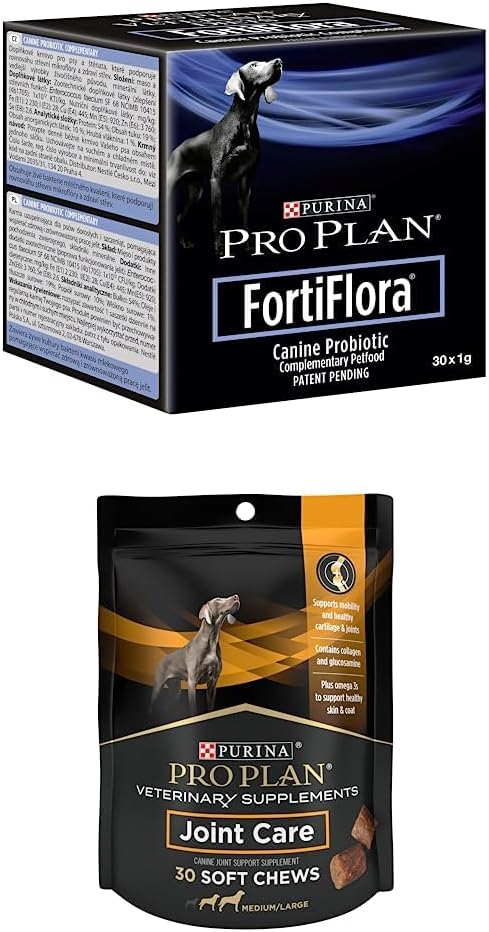 Bundle of Purina Pro Plan Vétérinaire Suppléments FortiFlora Dog Probiotique Supplément, - 30 ct. Boîtes + Purina Pro Plan Vétérinaire Suppléments Soin articulaire pour les grands chiens de race