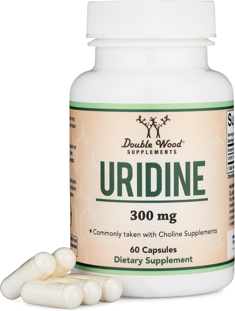Monophosphate d'uridine - Testé par une tierce partie (Cholin Enhancer, débutant Nootropic) (300mg, 60 Capsules) Synergy with Alpha GPC Choline for Brain Health and Memory by Double Wood