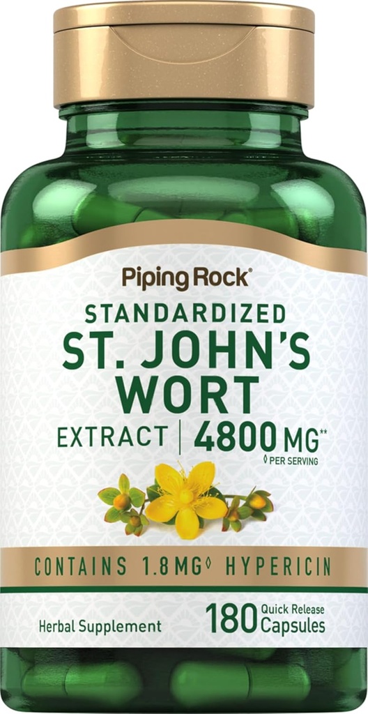 Piping Rock St. John's Wort Capsules | 4800 mg | 180 Pills | Extract Supplement for Women and Men | Non-GMO, Gluten Free