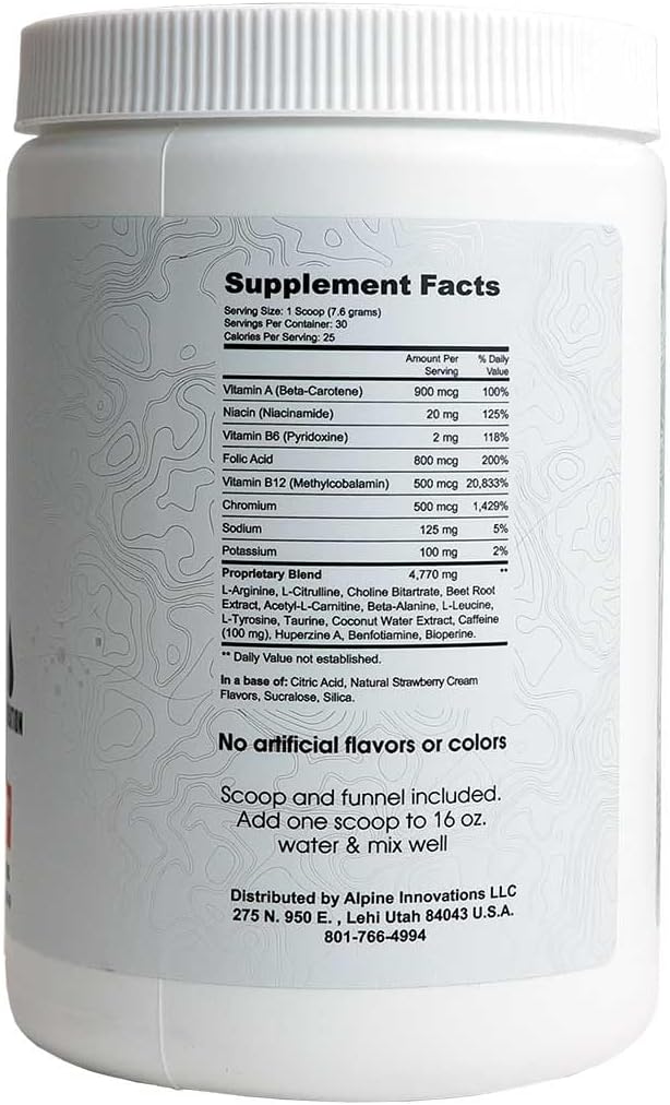 Alpine Innovations Body Fuel Focus + Energy - Great Tasting Supplement Made to Enhance Focus and Provide Energy Without The jitters. (30 Scoop Tub, Strawberry Cream)