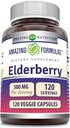 Formules étonnantes Supplément Elderberry de 500 Mg par service de 120 Capsules de légumes de 10:1 Concentré de 10:1 Non-OGM de 100% sans gluten Fabriqué aux États-Unis