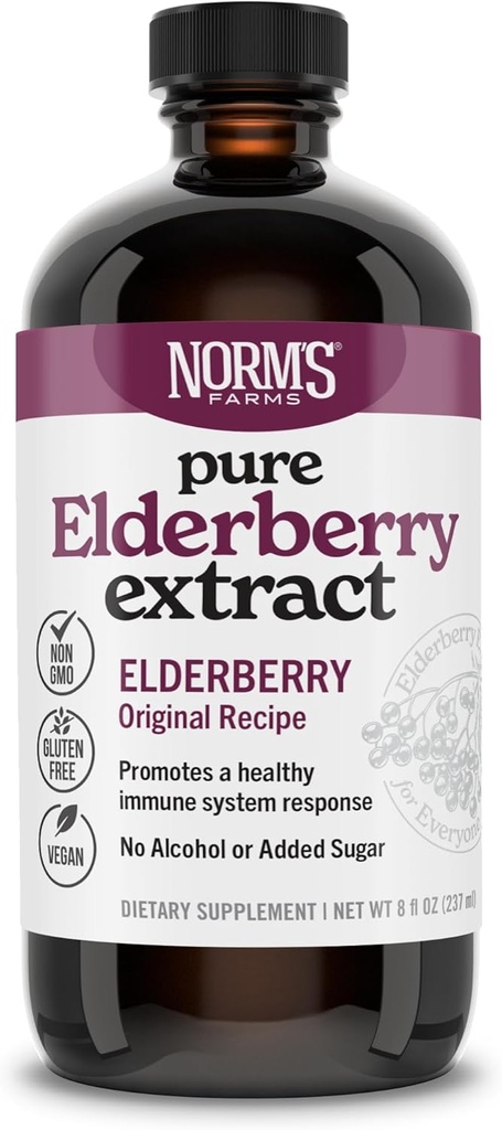 Norm-S Farms Pur Elderberry Extract - Fabriqué à partir de seulement Elderberry aux États-Unis - Immune, Support antioxydant, Pas d'ajout de sucre, Additifs, Vegan, Sans gluten, Non-OGM, Teinture de Elderberry Sans alcool - 8 Oz