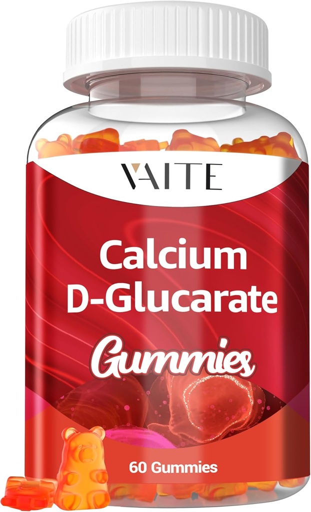 Calcium D-Glucarate Gummies 1000mg - Supplément de nettoyage CDG pour les hommes et les femmes, Hormone Métabolism Balance & Ménopause Supports, Non-OGM, Vegan, Sans gluten, Sans soya, 60 Gummy Chewables