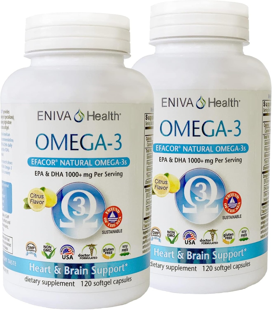 Eniva Omega-3 Huile de poisson Haute EPA/DHA Huile de poisson Premium Supplément quotidien 2 Pack (240 capsules)