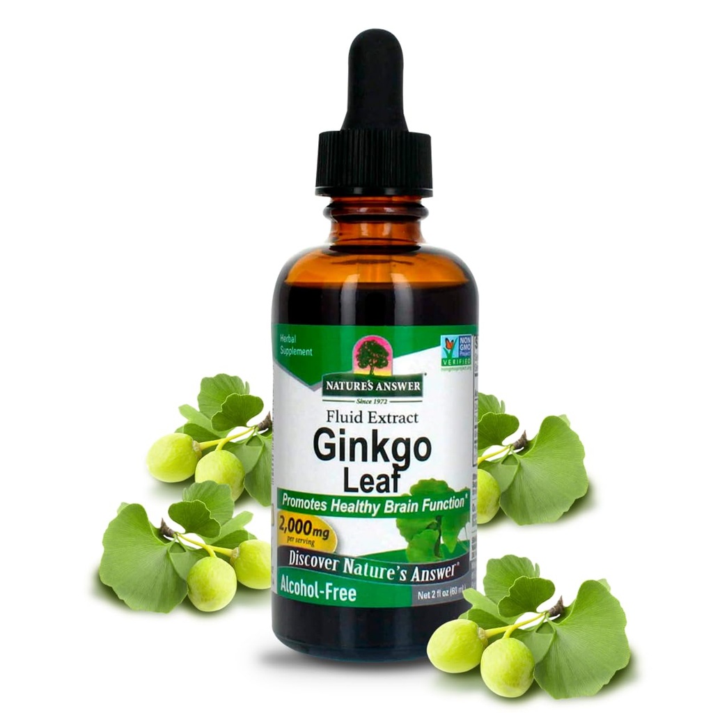 Réponse de la nature sans alcool Ginkgo Leaf 2000mg Extrait de 2 oz Stimule la mémoire, l'humeur et la concentration