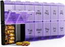 Semaine AM PM Extra Large Pill Organizer, 7 Day Pill Case 2 fois par jour, XL Day Night Pill Case Deux fois par jour, surdimensionné organisateur quotidien de médicaments pour la vitamine, contenant de pilule (Purple)
