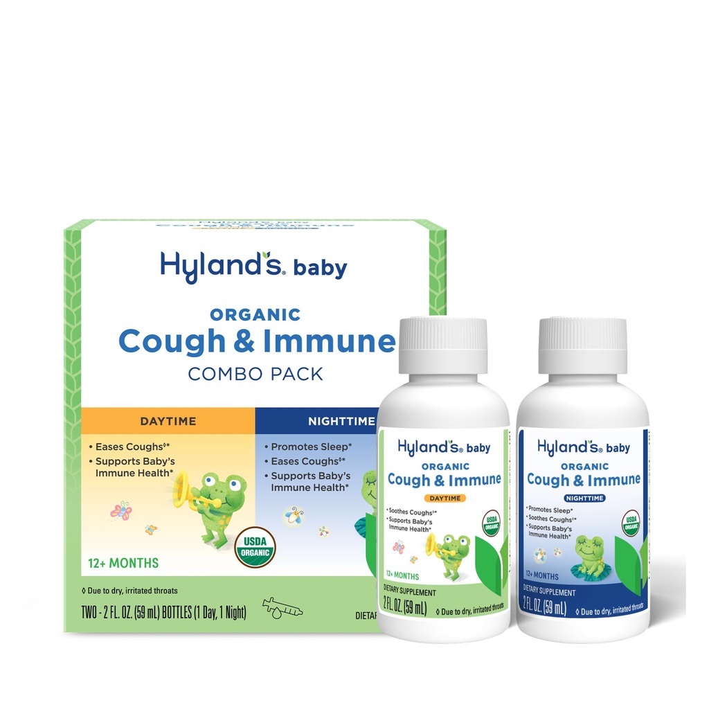Hyland's Baby Organic Cough Sirop et Immune Support Day and Night Combo Pack, Eases Coughs, soutient l'immunité, favorise le sommeil, deux bouteilles de 2 fl Oz. (4 fl oz)