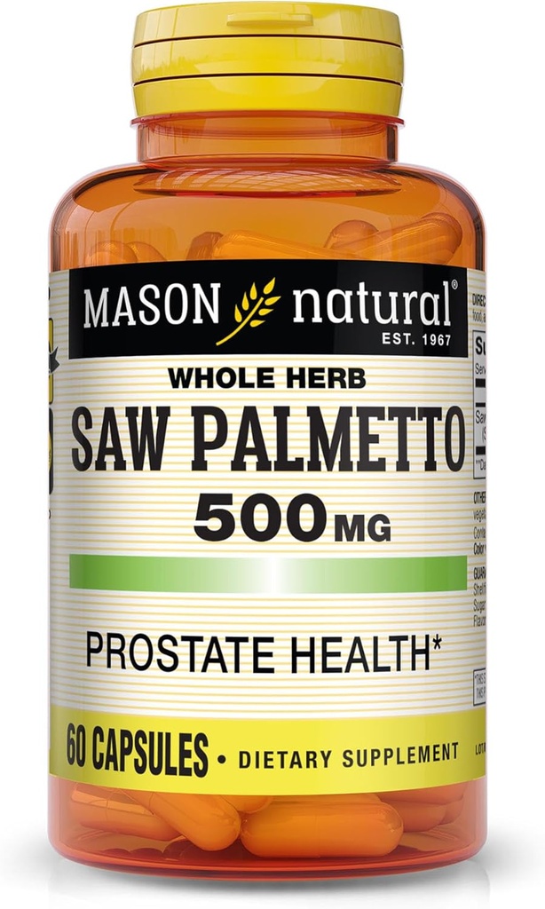 MASON NATURAL Saw Palmetto 500 mg, soutient la santé de la prostate et la fonction urinaire, 60 capsules