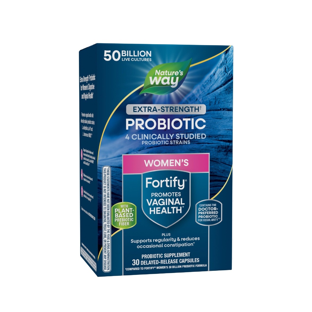 Nature's Way Fortify Extra Strength Womens Probiotic 50 Million CFU, Potent Multi-Strain Probiotique pour le soutien digestif, vaginal et immunitaire*, Capsule une fois par jour, 30 Capsules