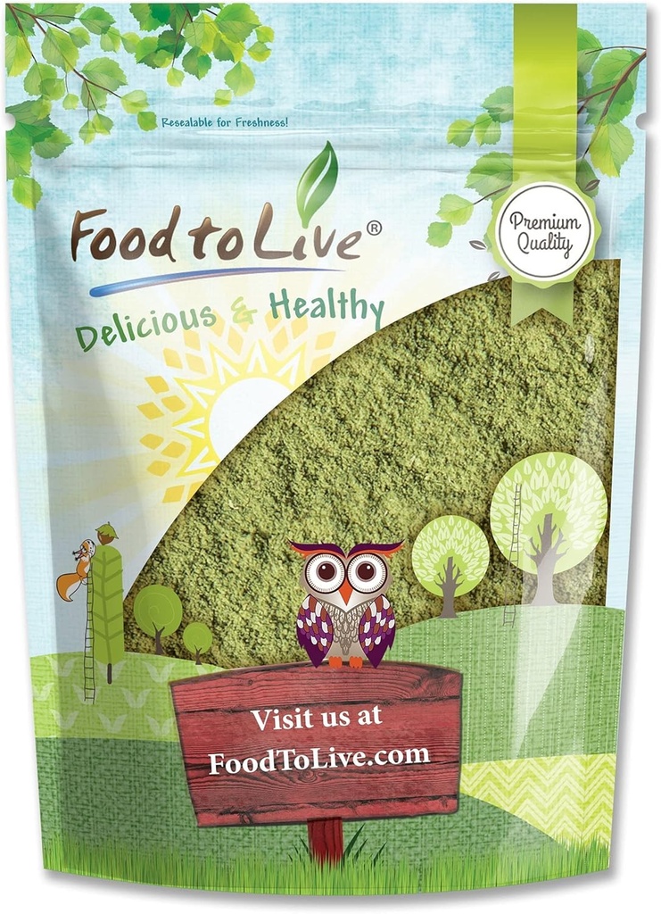 Nourriture à vivre - Poudre d'Alfalfa, 8 onces - Fabriqué à partir de feuilles entières séchées crues, Vegan, Bulk, Super pour la cuisson, jus, smoothies, Shakes, et boissons de petit déjeuner instantané