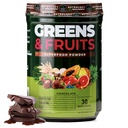 Nutrologie Verts et fruits Fruits, légumes, poudre de betterave et mélange de champignons, probiotiques, enzymes digestives, fibre, antioxydants, support immunitaire, sans gluten - chocolat