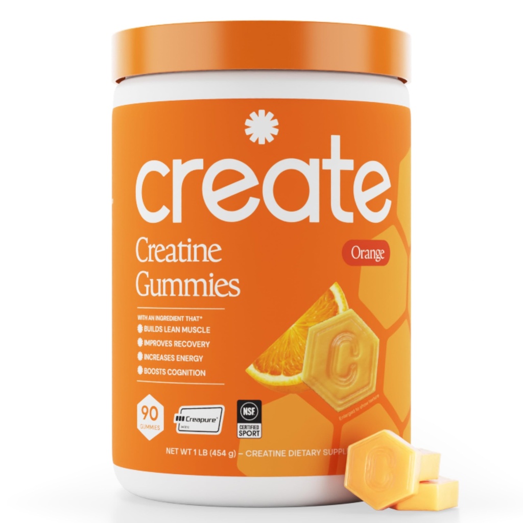 Create Creatine Monohydrate Gummies for Women and Men, Orange, 90ct